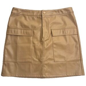 THML Tan Faux Leather Mini Skirt